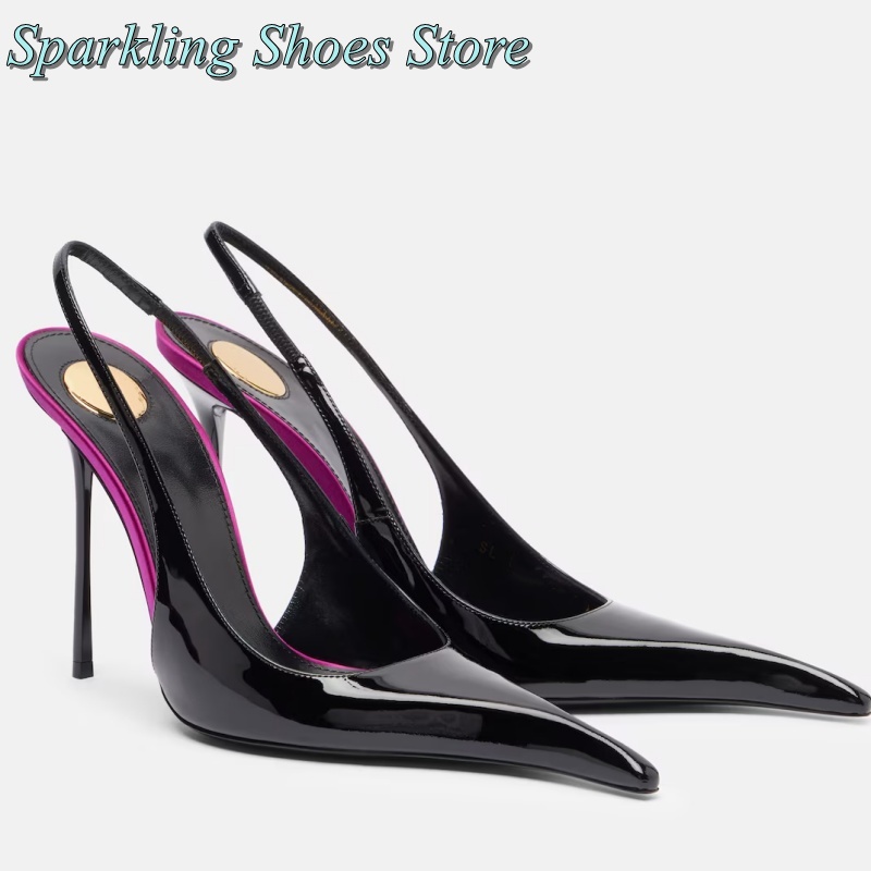 Summer Clothing Offers - New Black Patent High Heels Patchwork