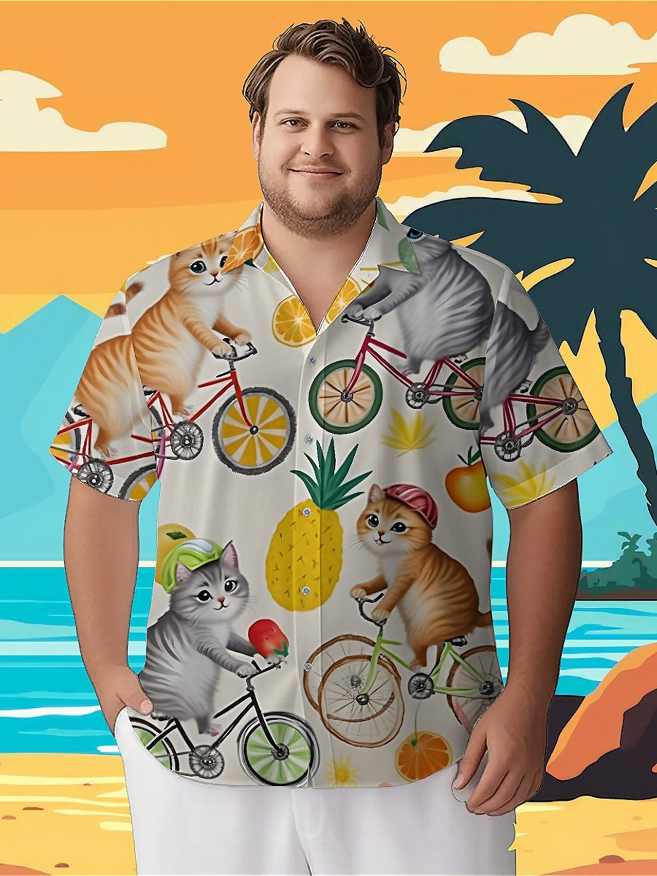 Summer Clothing Plus - Men's Plus Size Hawaiian Shirts Cat