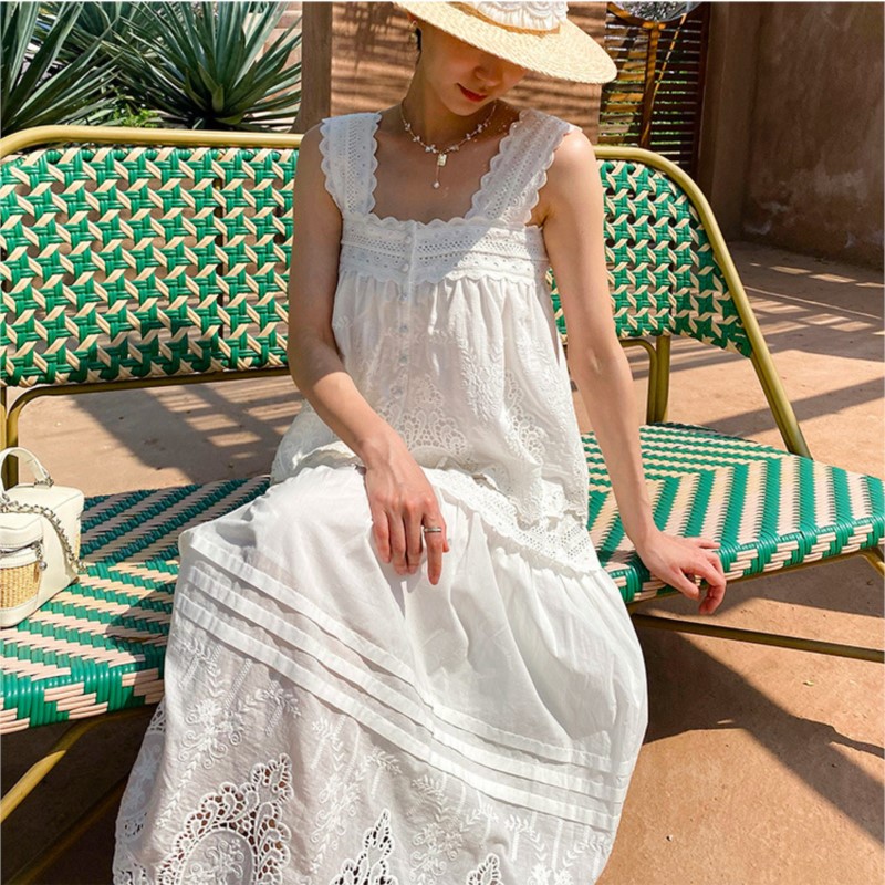 Summer Clothing Vacation - Bohemian White Square-neck Vest Top +