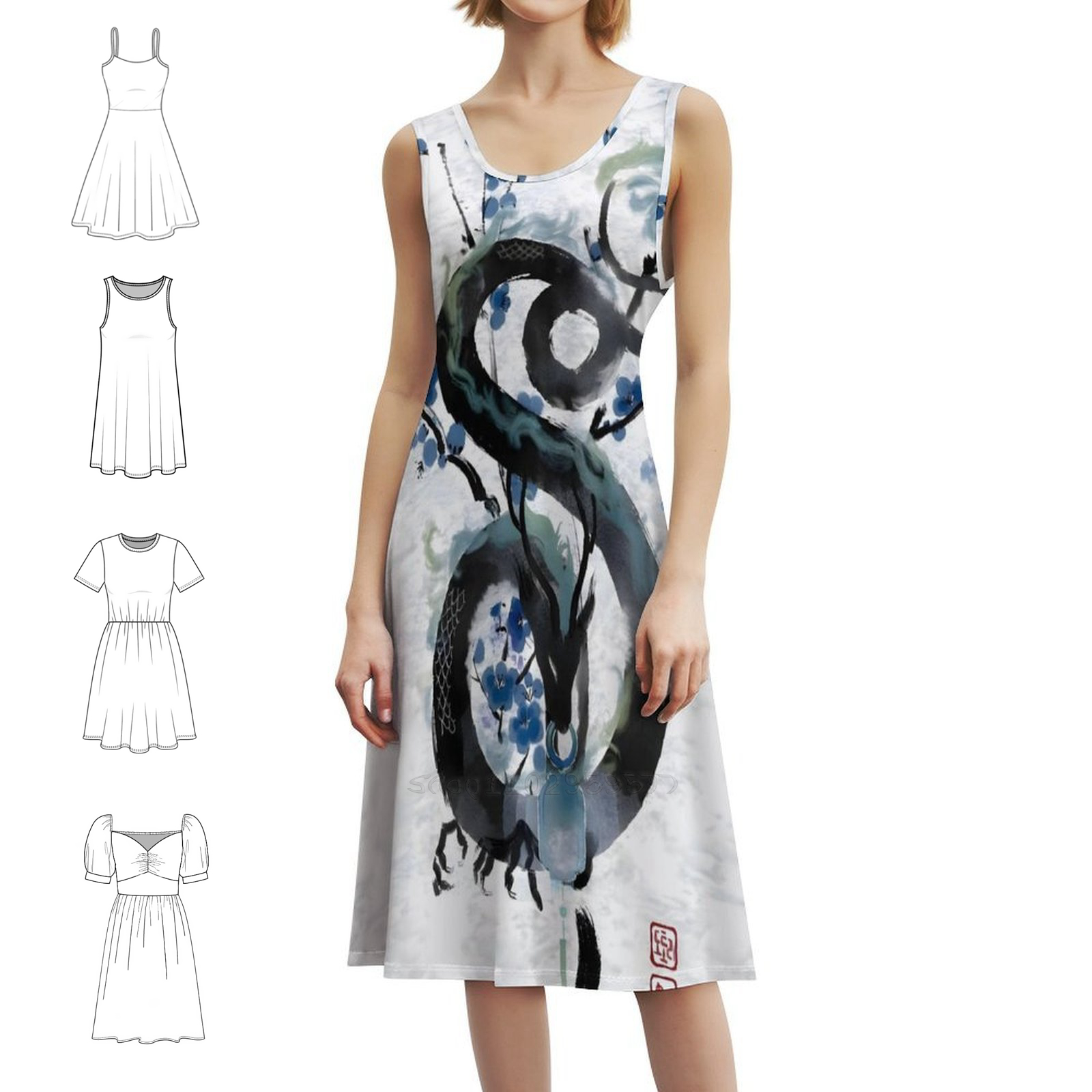 Summer Clothing For Japan - Japanese Blue Night Dragon Ink Wash