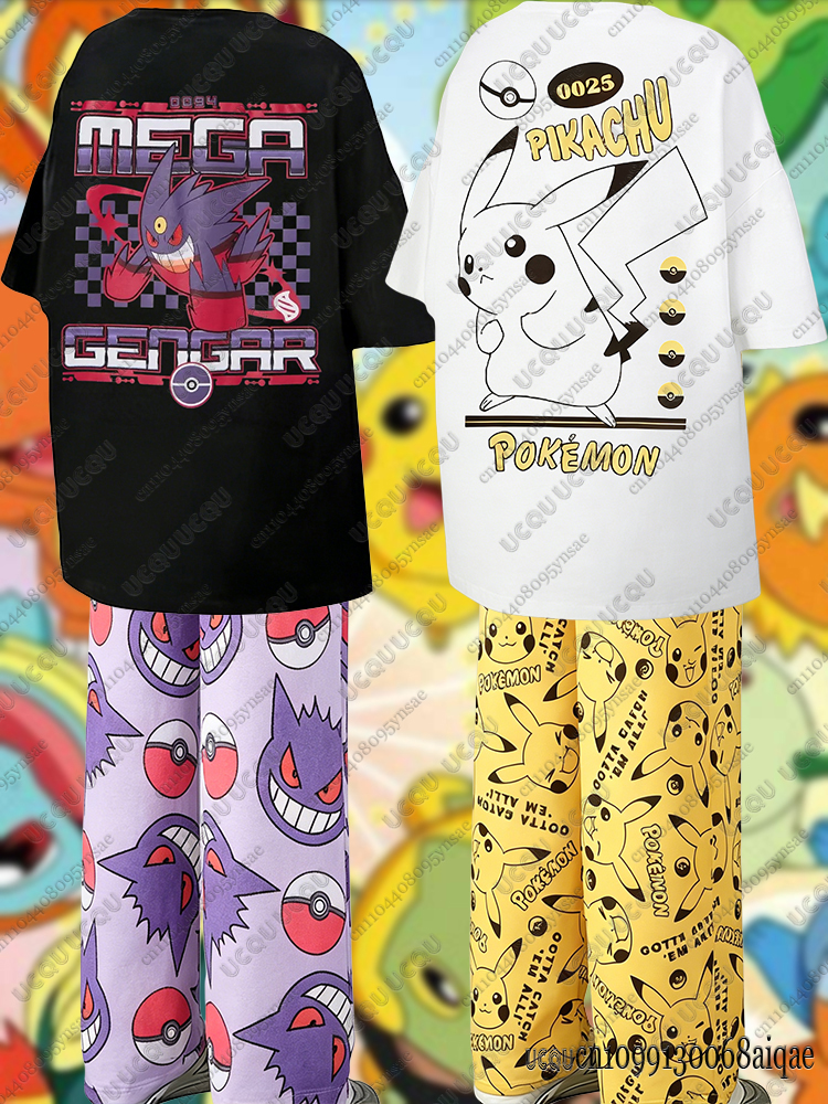 Summer Clothing Pieces - 2026 Anime Pikachu&Gengar Summer Tshirts+Pajamas Pants