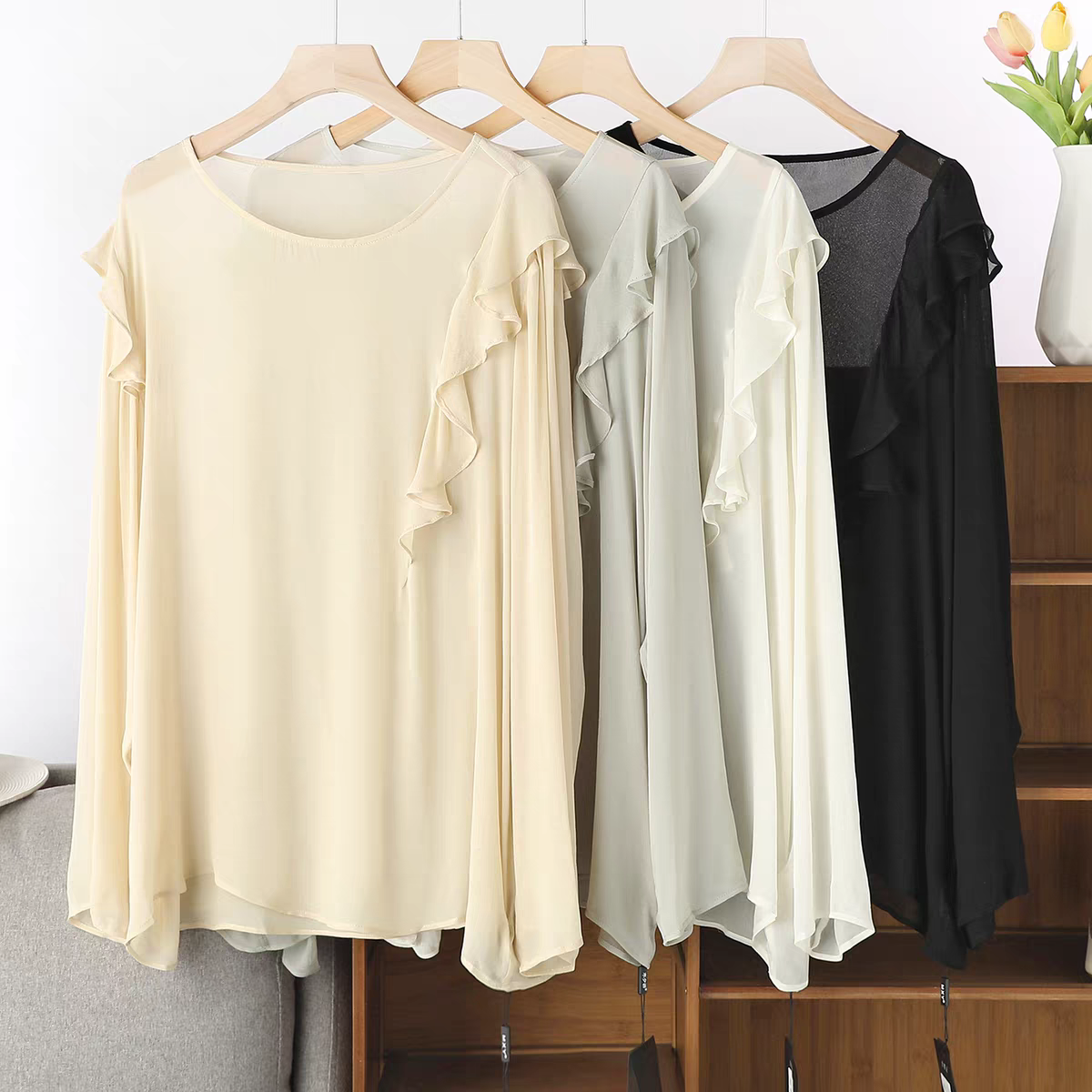 French Elegant Long Sleeve Ruf - Summer Clothing Plus ulasan dan harga