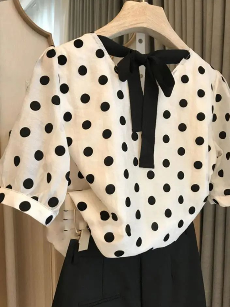 Polka Dot Blouses Women Elegan - Summer Clothing Aesthetic ulasan dan harga