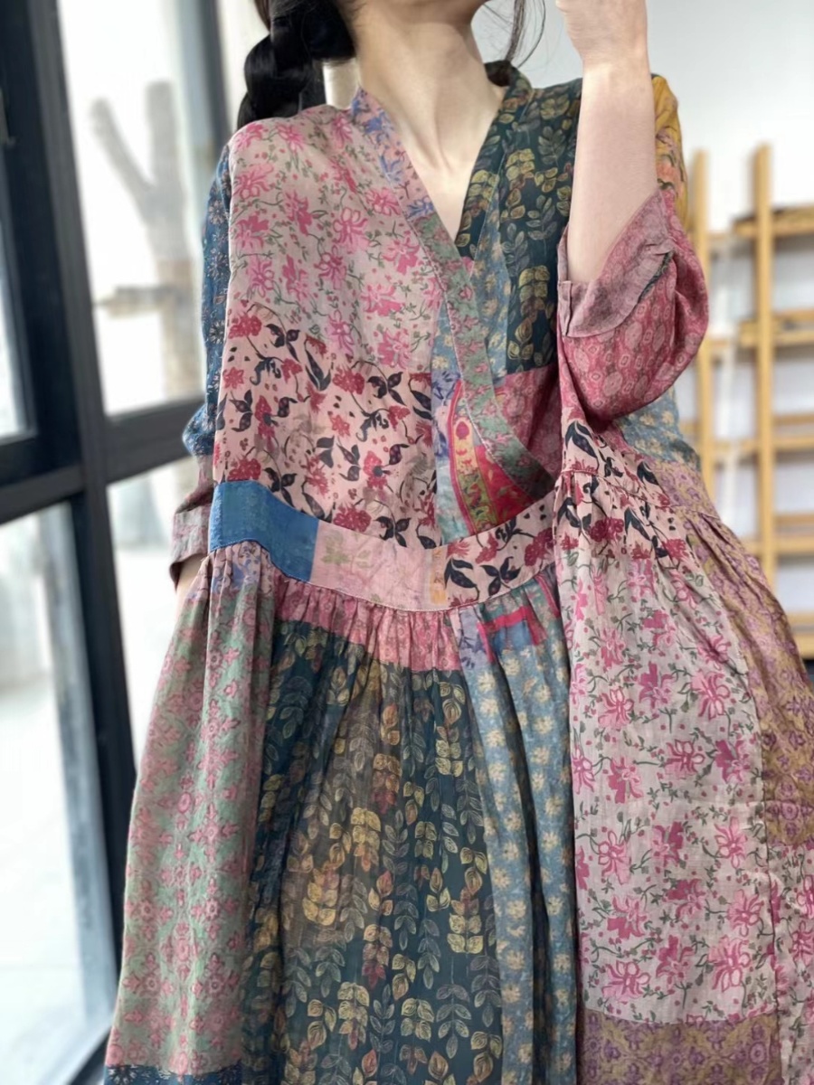 Elegant Loose V-Neck Printed E - Summer Line Clothing Brand ulasan dan harga