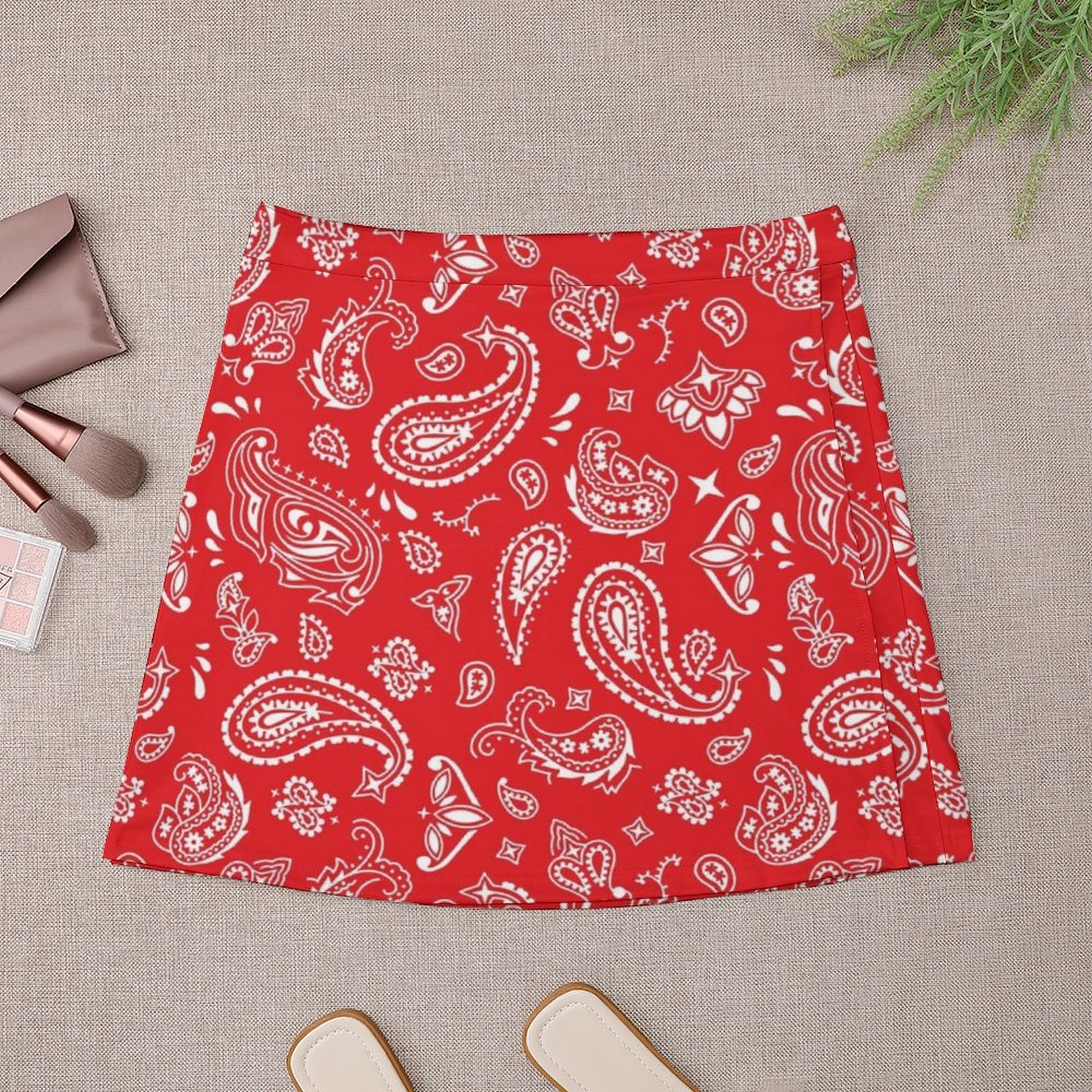 White On Red Paisley Mini Skir - Summer Clothing Online ulasan dan harga