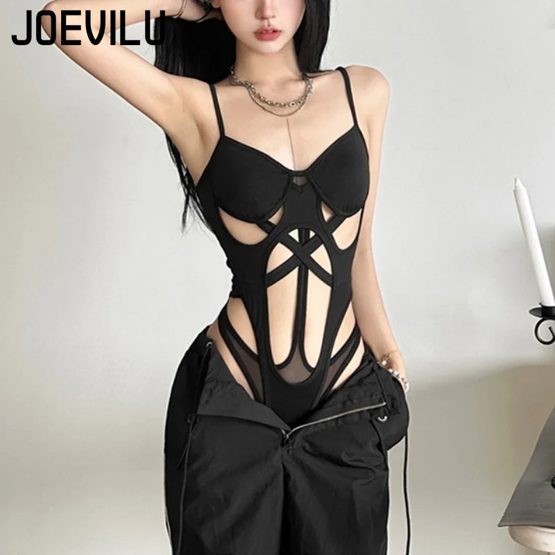 Y2K Black Bodysuit Women Hollo - Summer Clothing Aesthetic ulasan dan harga