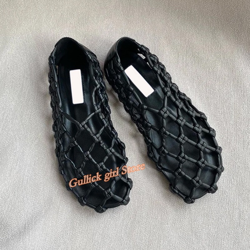 French Woven Mesh Hollow flat  - Summer Clothing Ladies ulasan dan harga