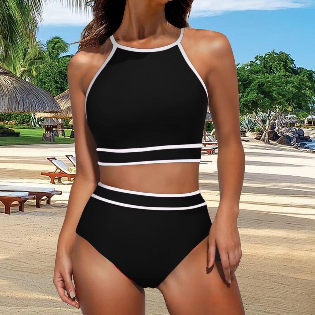 Sporty Color Block Swimsuit 2P - Swim Cover Up Mesh ulasan dan harga