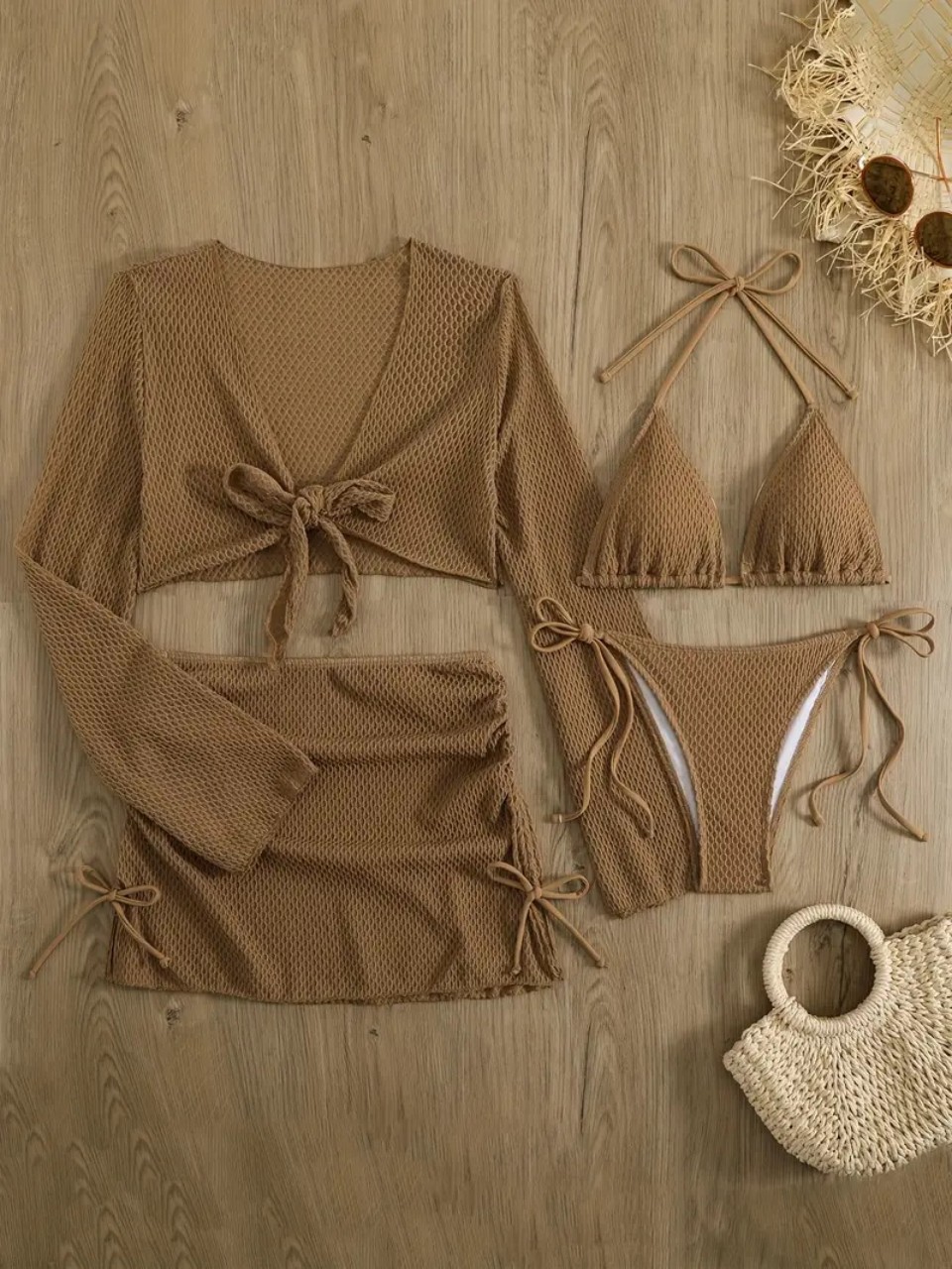 4 Piece Halter Bikinis Set 202 - Swim Cover Up Mesh ulasan dan harga