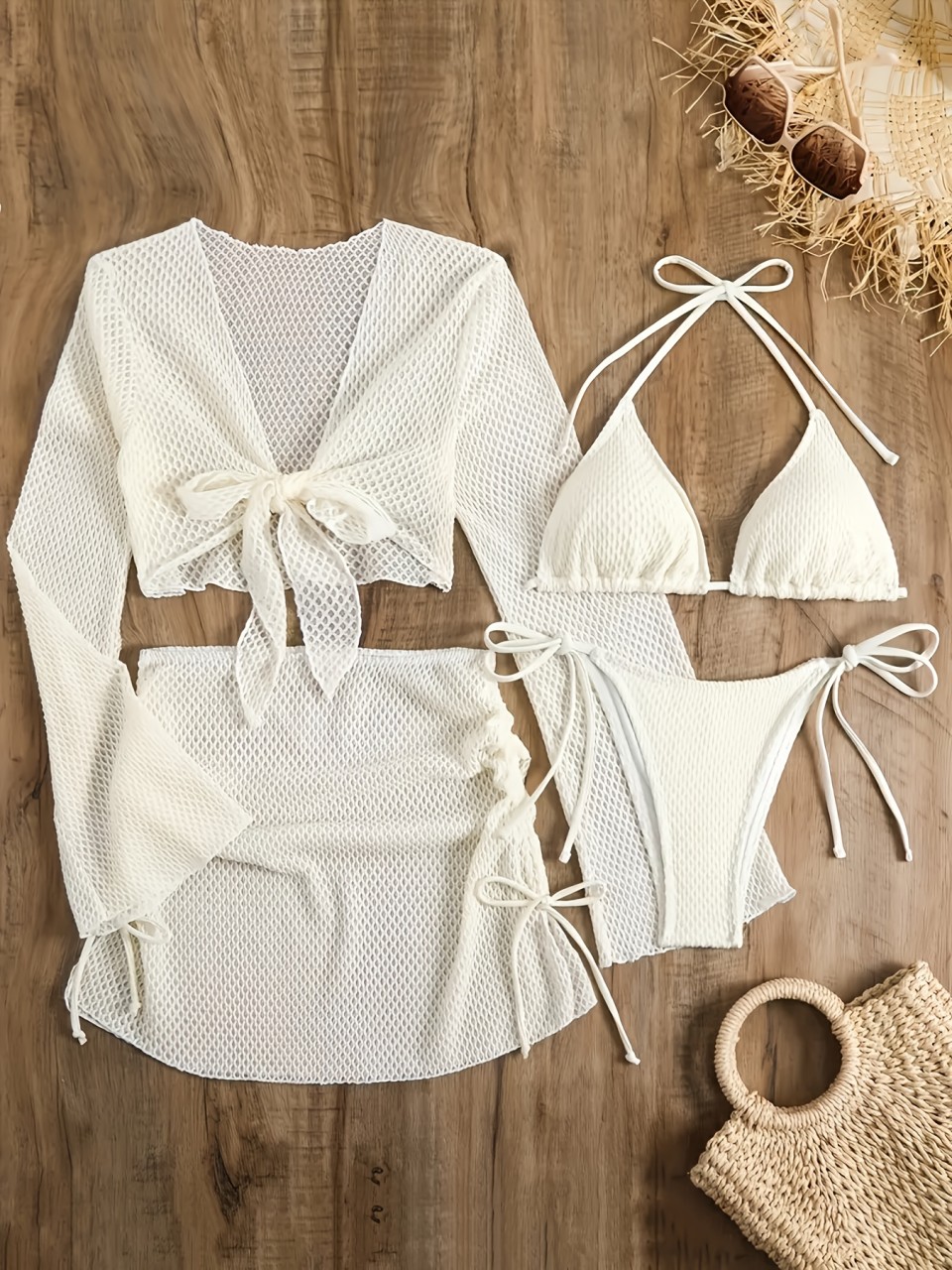 4 Piece Halter Bikinis Set 202 - Swim Cover Up Mesh ulasan dan harga
