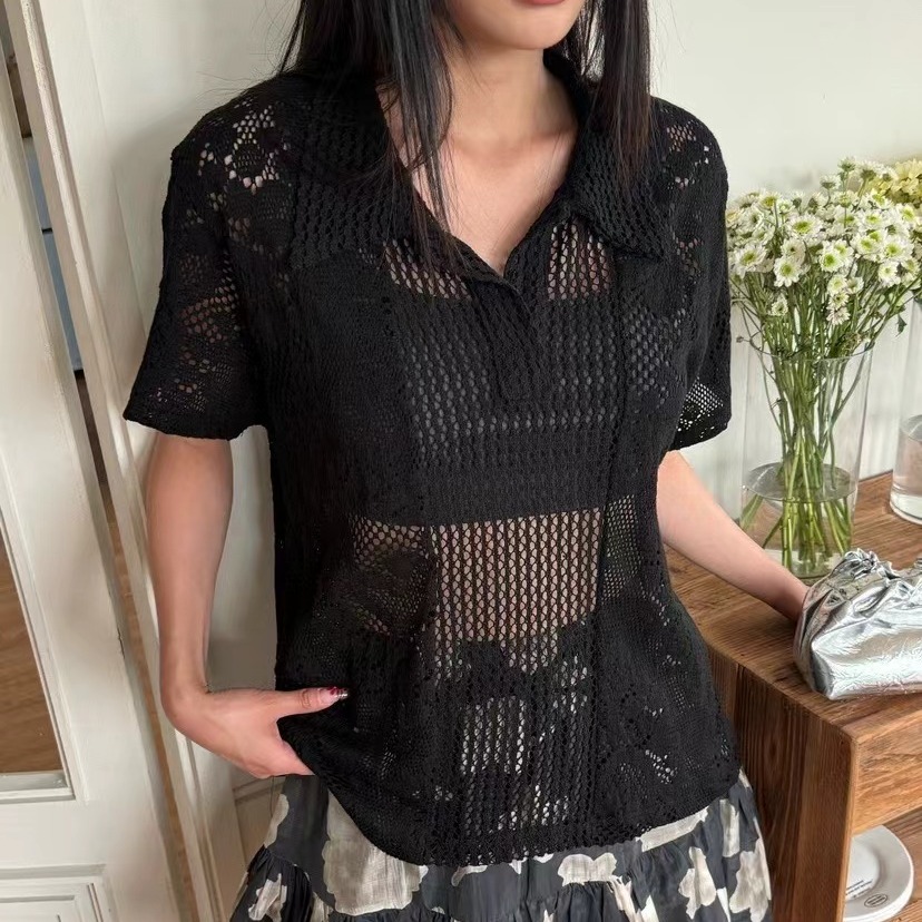 Retro  Collar Lace Shirt Women - Summer Clothing Online ulasan dan harga