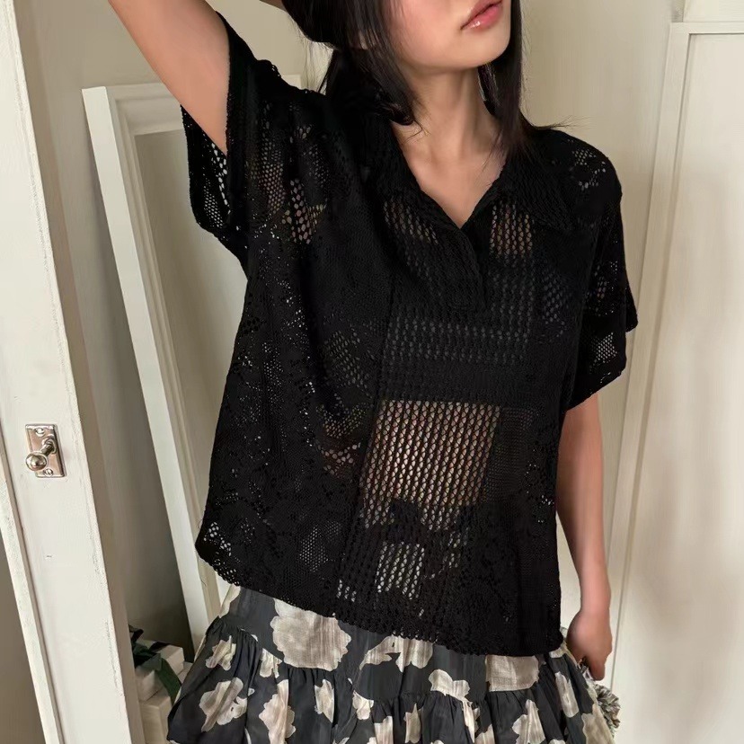 Retro  Collar Lace Shirt Women - Summer Clothing Online ulasan dan harga