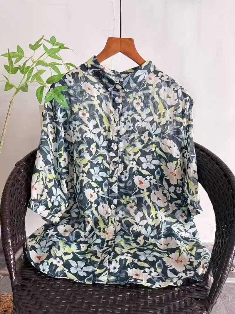 2026 Pure Ramie Print Shirt Wo - Summer Clothing For Japan ulasan dan harga