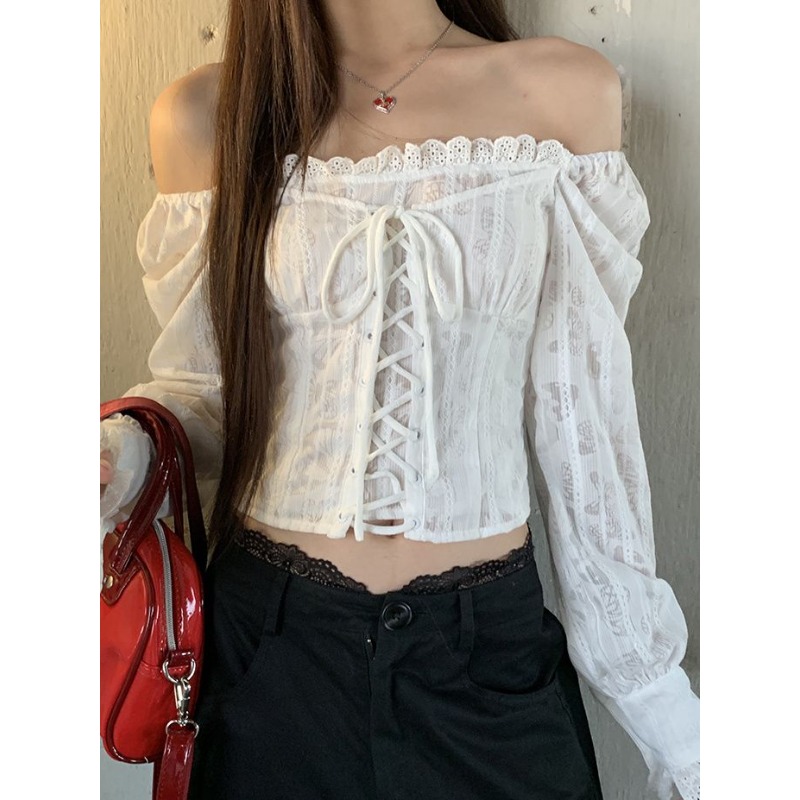 Deeptown White Lace Up Cropped - Summer Clothing Aesthetic ulasan dan harga