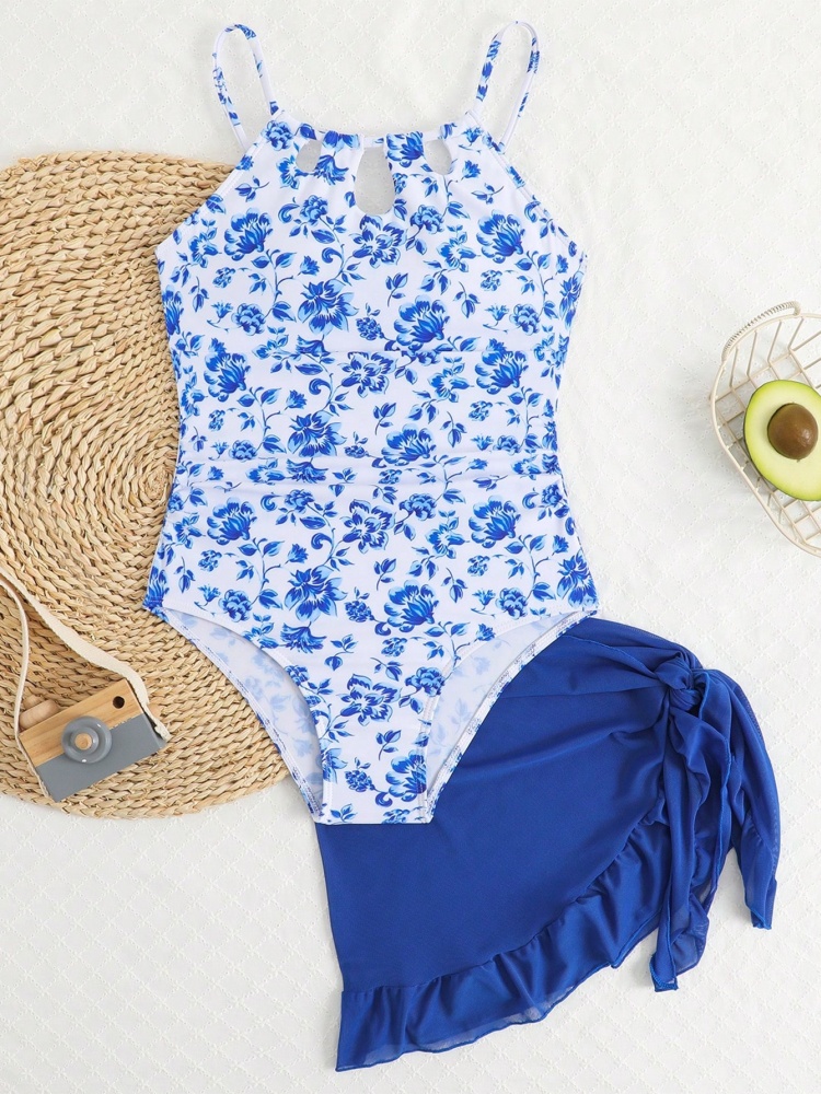 One Piece Girls Kids Swimsuit  - Swim Cover Up Mesh ulasan dan harga