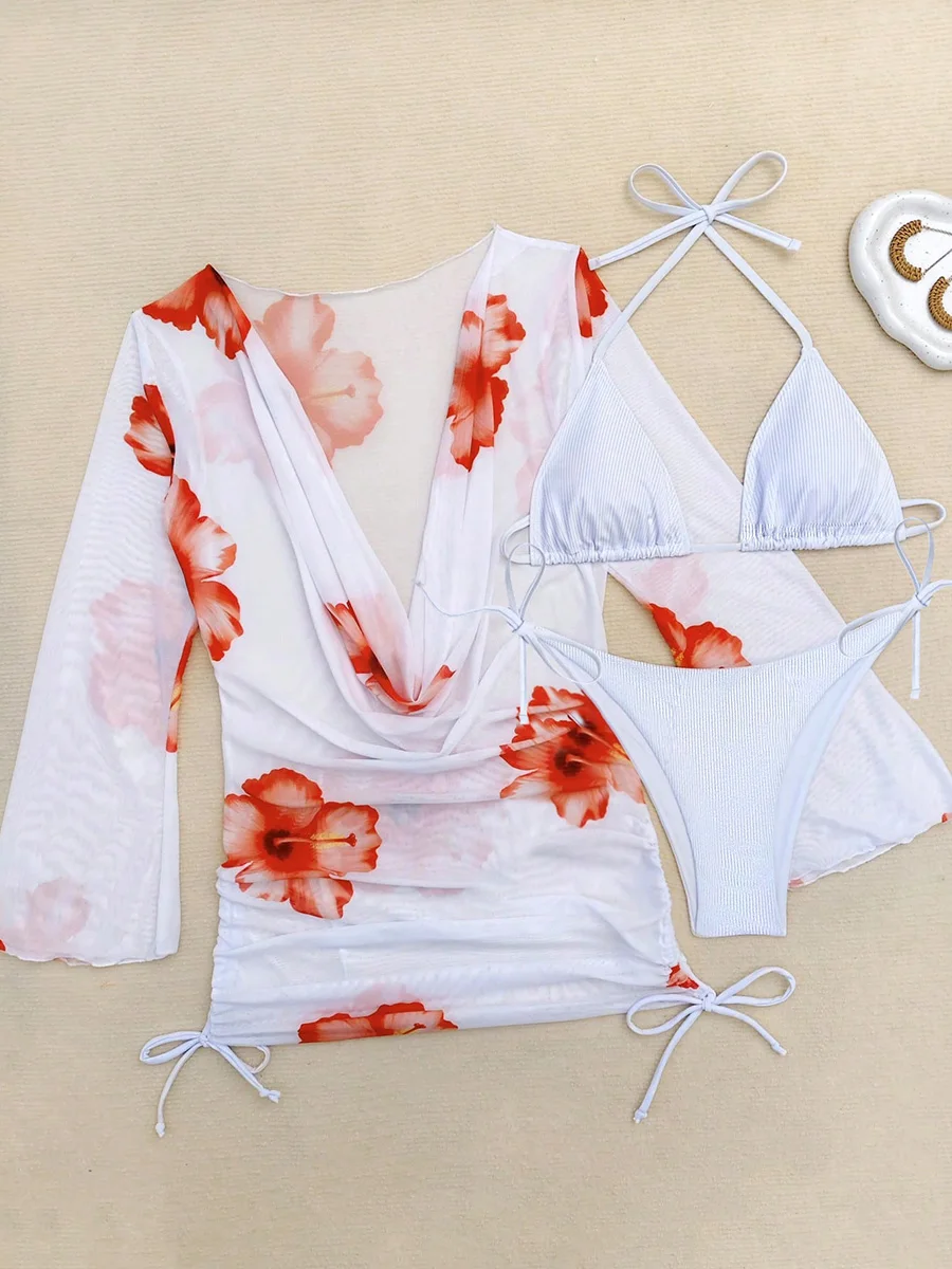 Floral Mesh Long Sleeve Cover  - Swim Cover Up Mesh ulasan dan harga