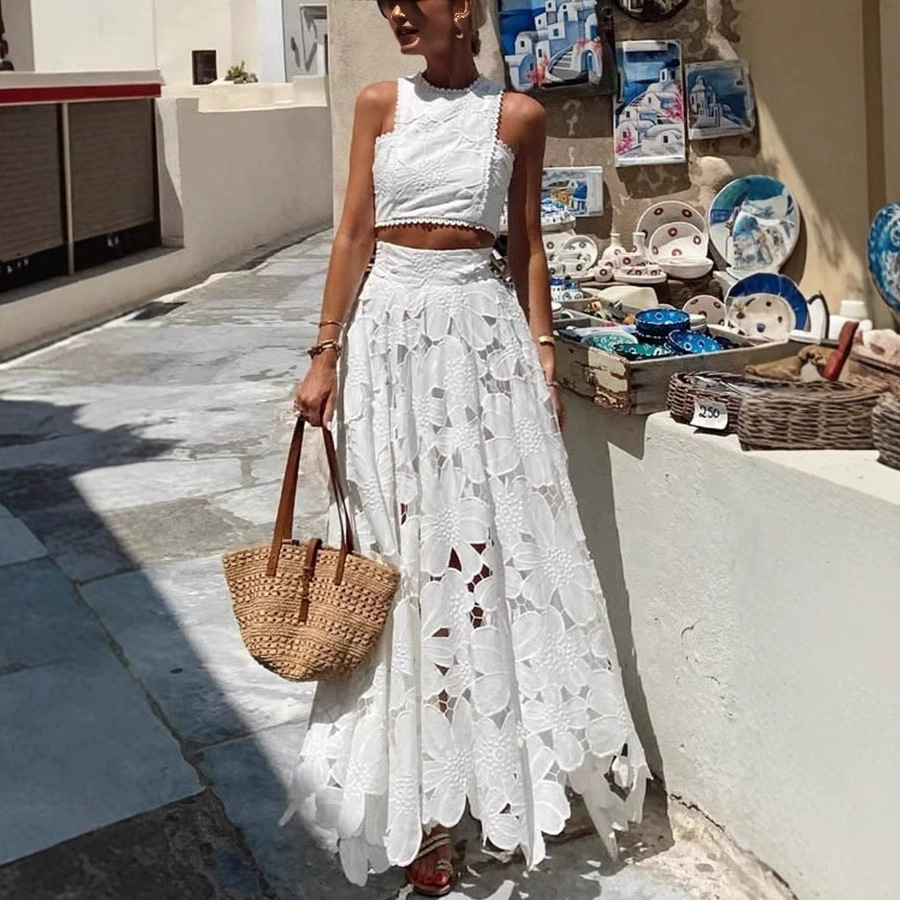 Women's White Floral Lace Embr - Summer Clothing Vacation ulasan dan harga